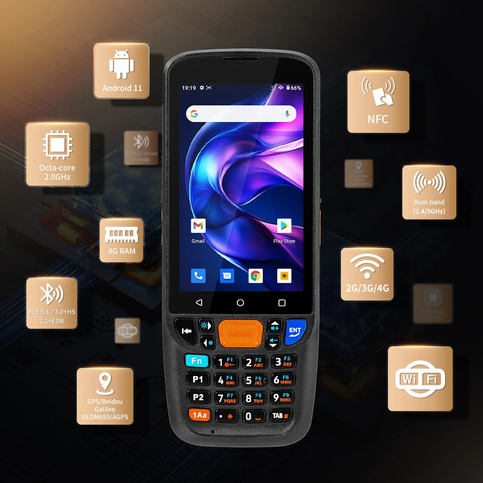NETUM Android 11 Przenośny Skaner Kodów Q500 4+64GB Komputer Mobilny, Silnik Honeywell HS7 1D 2D, 4" Ekran Dotykowy z 23 Klawiszami, IP67 Wi-Fi 4G BT NFC PDA do Inwentaryzacji, Magazynu, Handlu