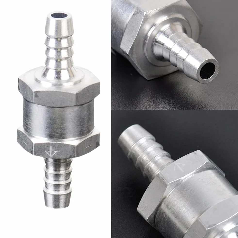 Tokaneit Zawór zwrotny do paliwa 6 mm aluminiowy z klamrą sprężynową 8 mm 2 sztuki