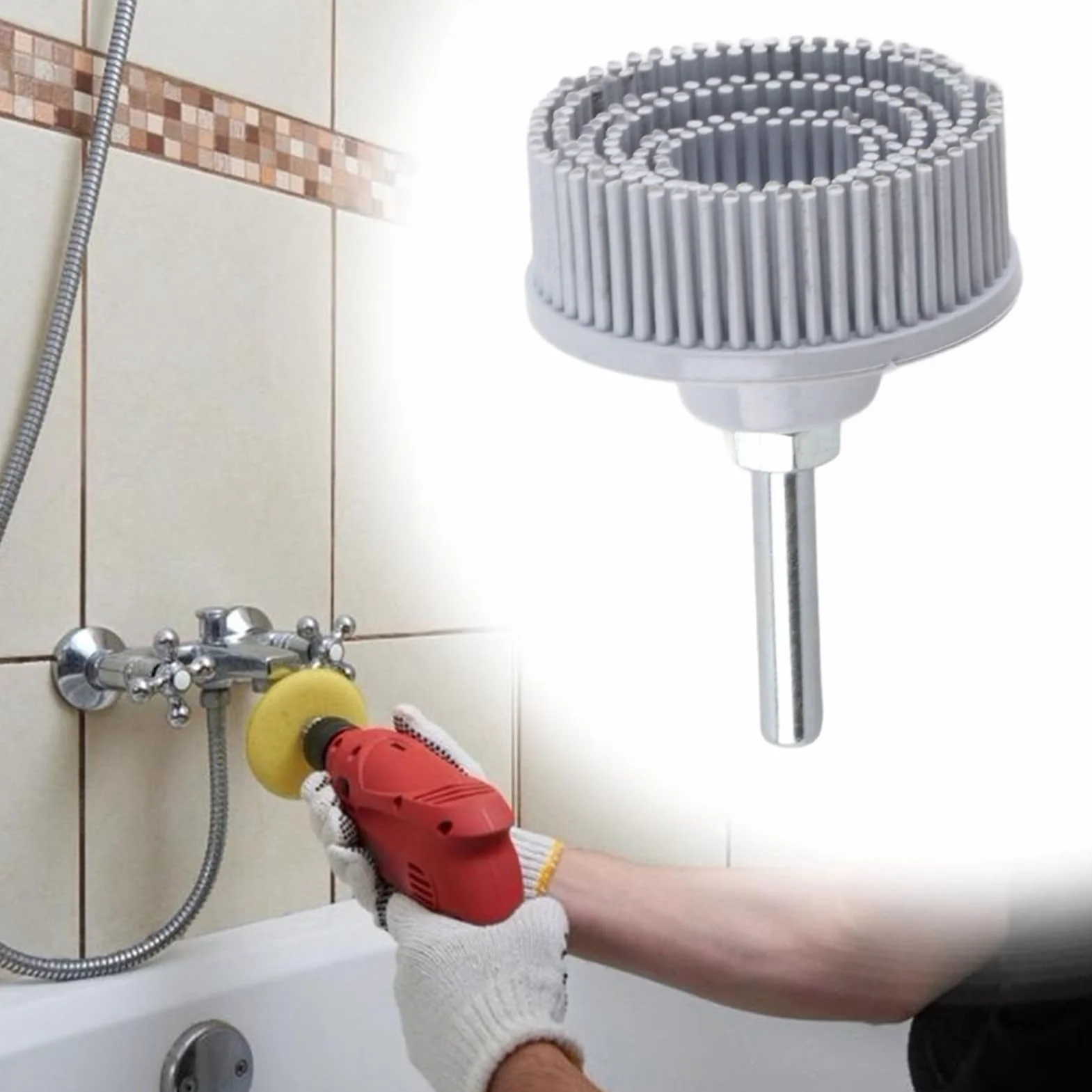 Borstenscheibe mit Pleuel, Bohrmaschine Zubehör für Metall Feinbearbeitung Reinigung Polieren Schleifen Entgraten Entfernen von Rostkratzern(White 120#)