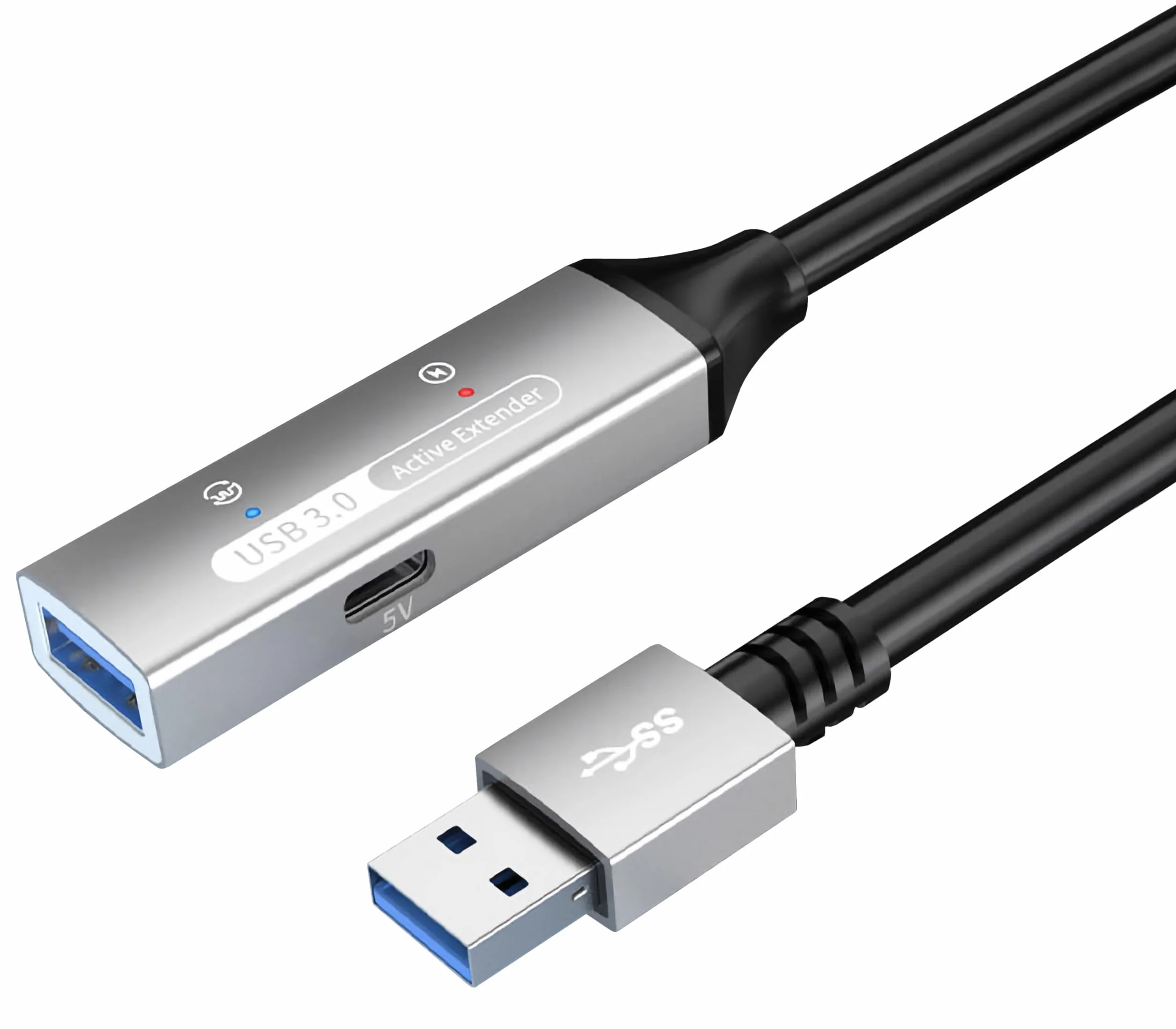 Aktywny Przedłużacz USB 3.2 Gen 1 20m, Złącze Żeńskie Typu A do Męskiego, SuperSpeed 5Gbit/s, Ekranowany, Aluminiowy, Czarny