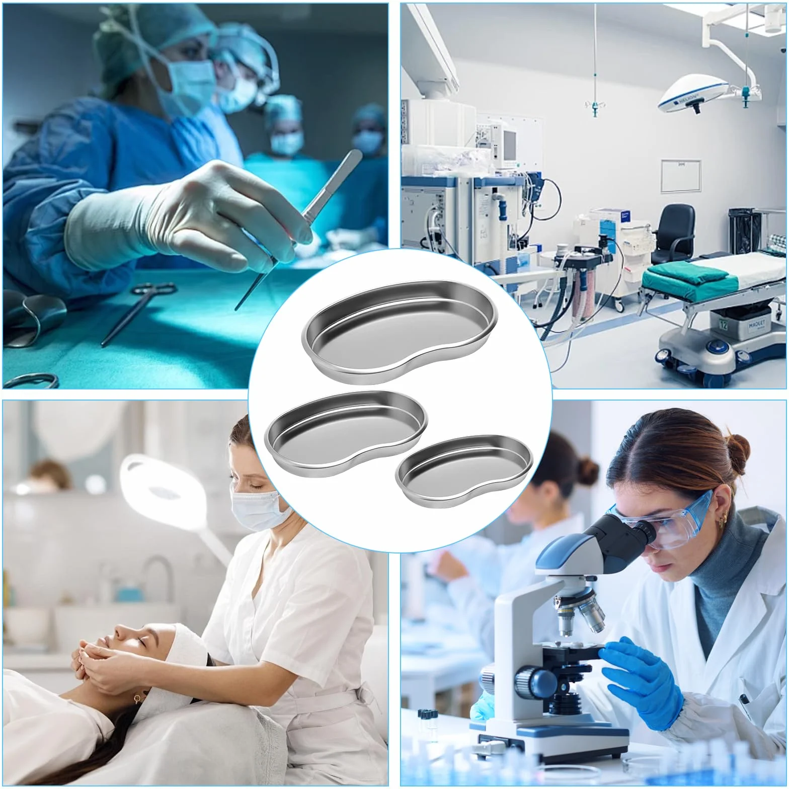 3 sztuki chirurgicznej miski na nerki, ze stali nierdzewnej, zakrzywione tace, taca laboratoryjna, metalowa taca na nerki, do instrumentów dentystycznych, organizer łazienkowy, narzędzie do tatuażu