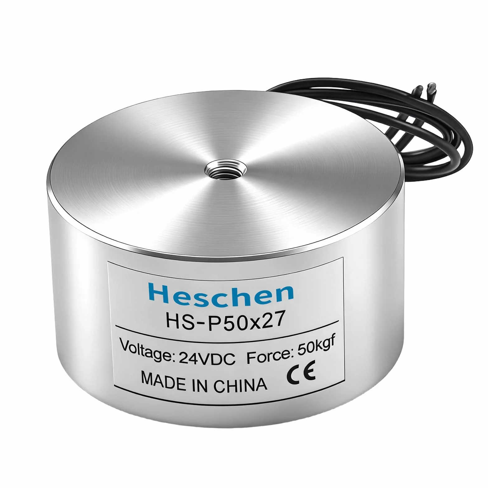 Heschen Elektromagnes elektromagnetyczny, srebrny, okrągły, DC 24 V, 50 kg/110 lb, średnica zewnętrzna 50 mm, rozmiar gwintu M4, długość kabla 23 cm