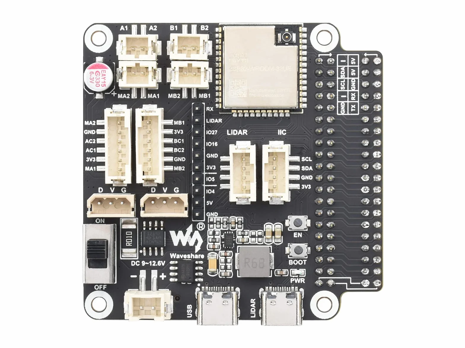 Waveshare General Driver Board for Robots, Multi-Function Expansion, WiFi/ESP-NOW, Compatible with Raspberry Pi, Jetson Nano, ESP32-WROOM-32, ESP32 Dev Board