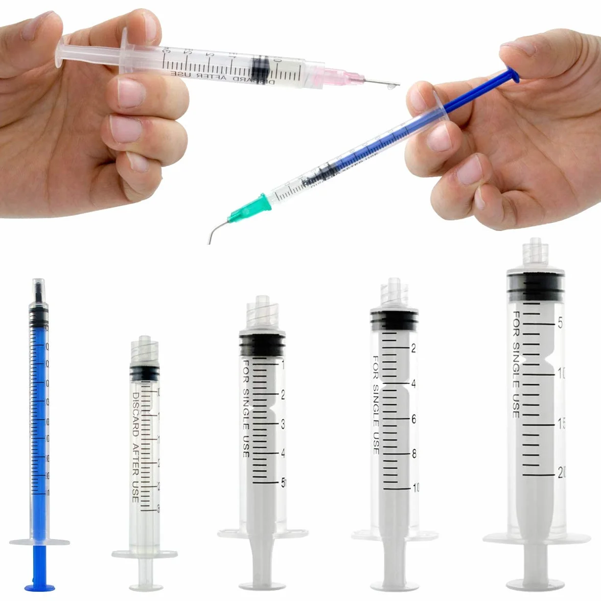 Zestaw tępych strzykawek 1ml, 3ml, 5ml, 10ml, 20ml z tępymi igłami 14g, 15g, 16g, 18g, 20g i nasadkami do strzykawek, Do przemysłowych klejów rzemieślniczych (20 szt.)