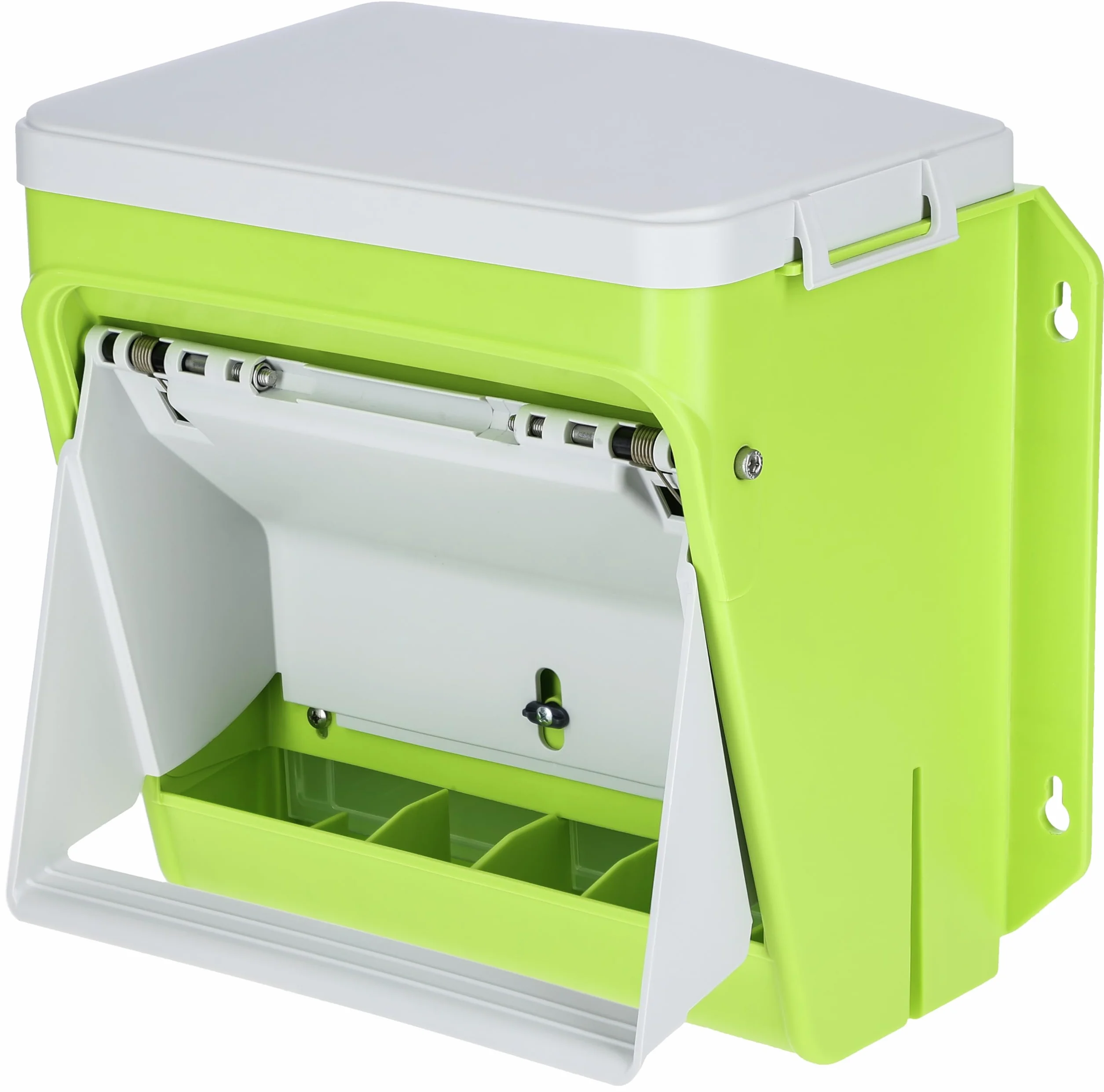 Kerbl Hobbyfarming Smartcoop Automatyczny Karmnik z Klapką Ochronną, Pojemnik na Karmę, Zielony, Jasnoszary, 36 x 27 x 34 cm, Plastik, dla Kur
