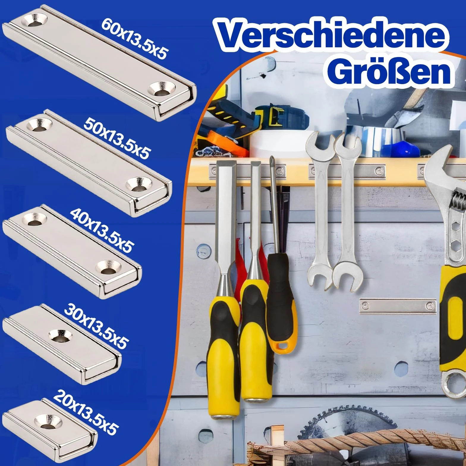 Prostokątne magnesy neodymowe z otworem 50 x 13,5 x 5 mm 5 sztuk