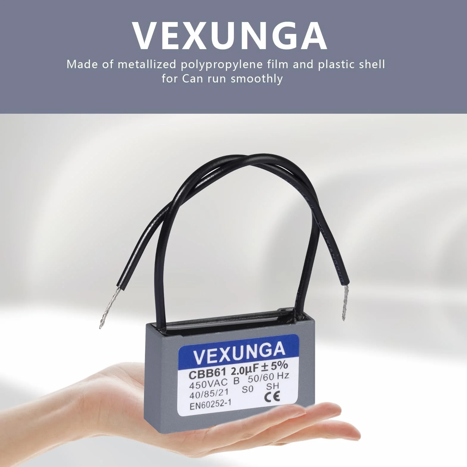 VEXUNGA CBB61 Kondensator 2uF 450V AC Kondensatory Silnika Wentylatora 2uF 50/60Hz do Klimatyzacji (2 szt)