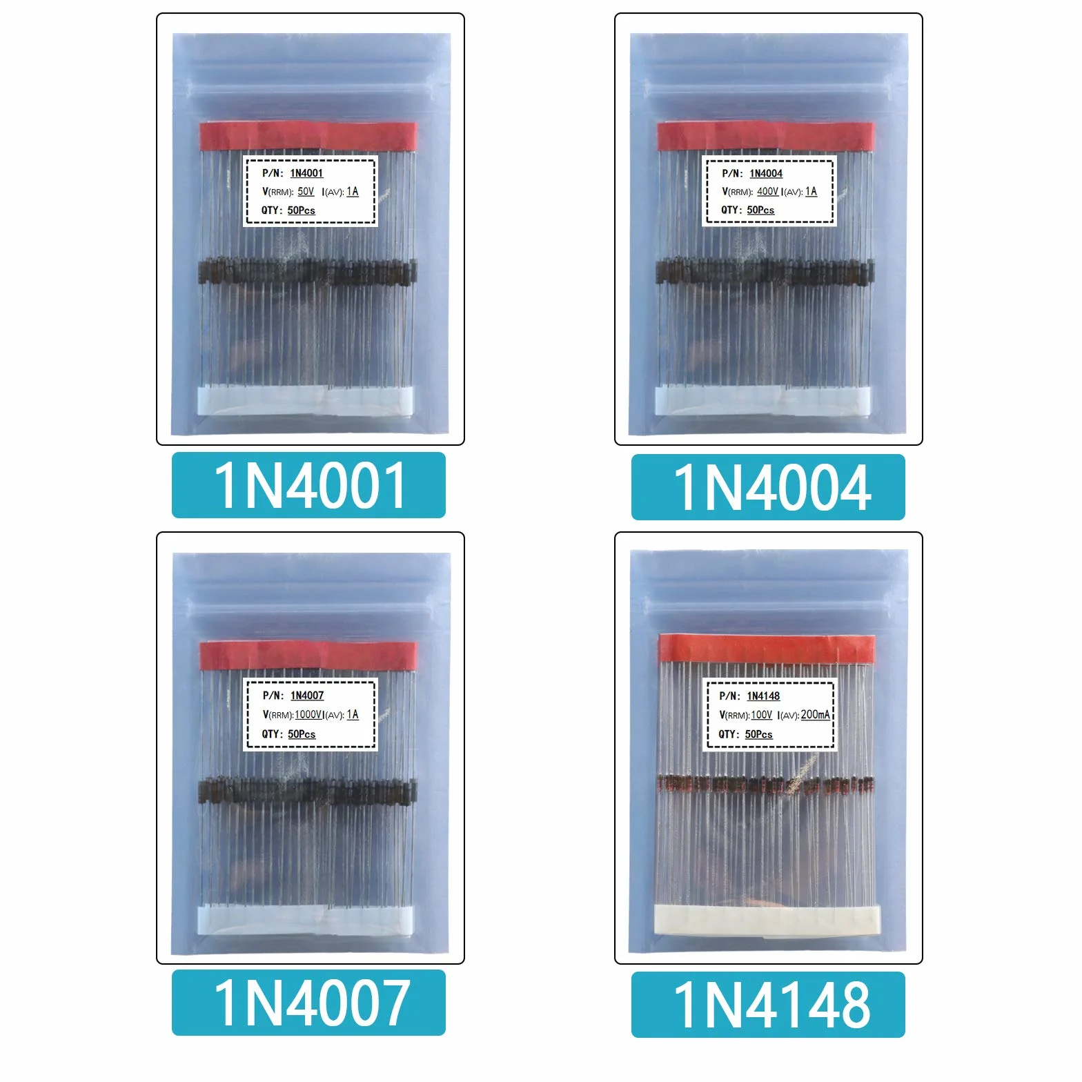 Zestaw diod 1N4148 1N4001 1N4004 1N4007 200 sztuk