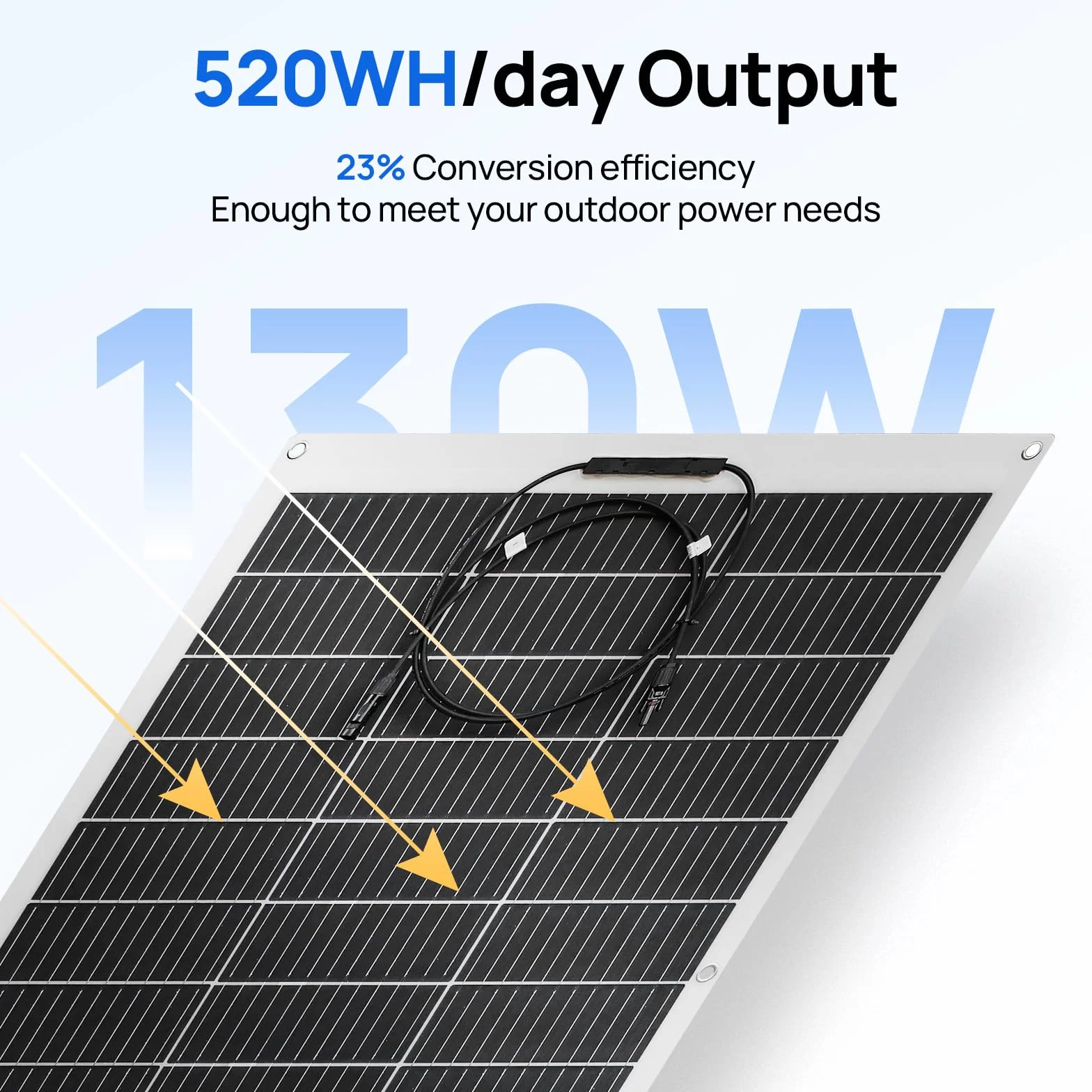 ECO-WORTHY Panel słoneczny 130 W 12 V, elastyczny monokrystaliczny panel słoneczny, moduł słoneczny z kablem ładującym do kampera, samochodu, łodzi, akumulatorów 12 V