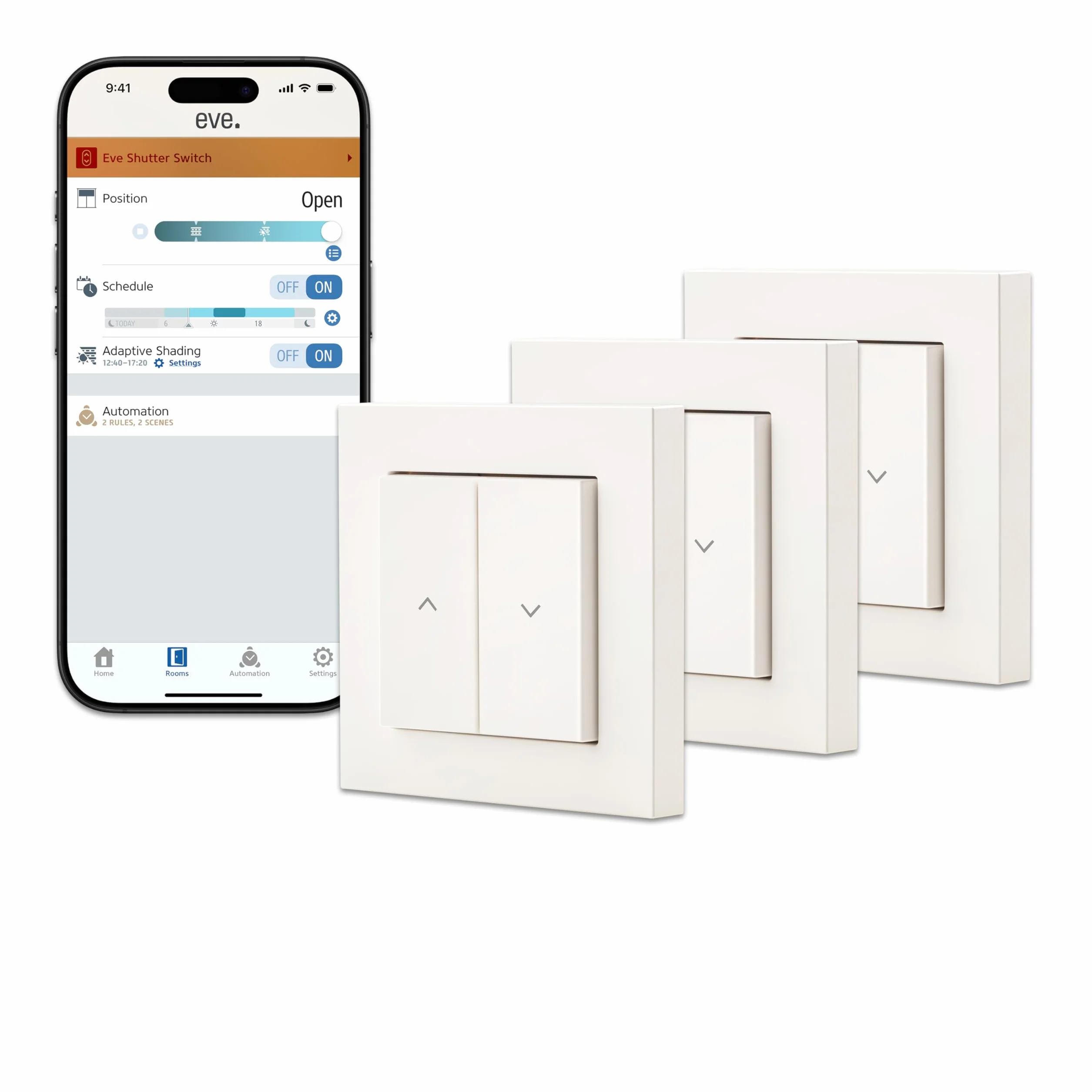 Eve Shutter Switch (Matter) 3 sztuki - Smarte Rollladensteuerung für Alexa, Apple Home, Google, SmartThings