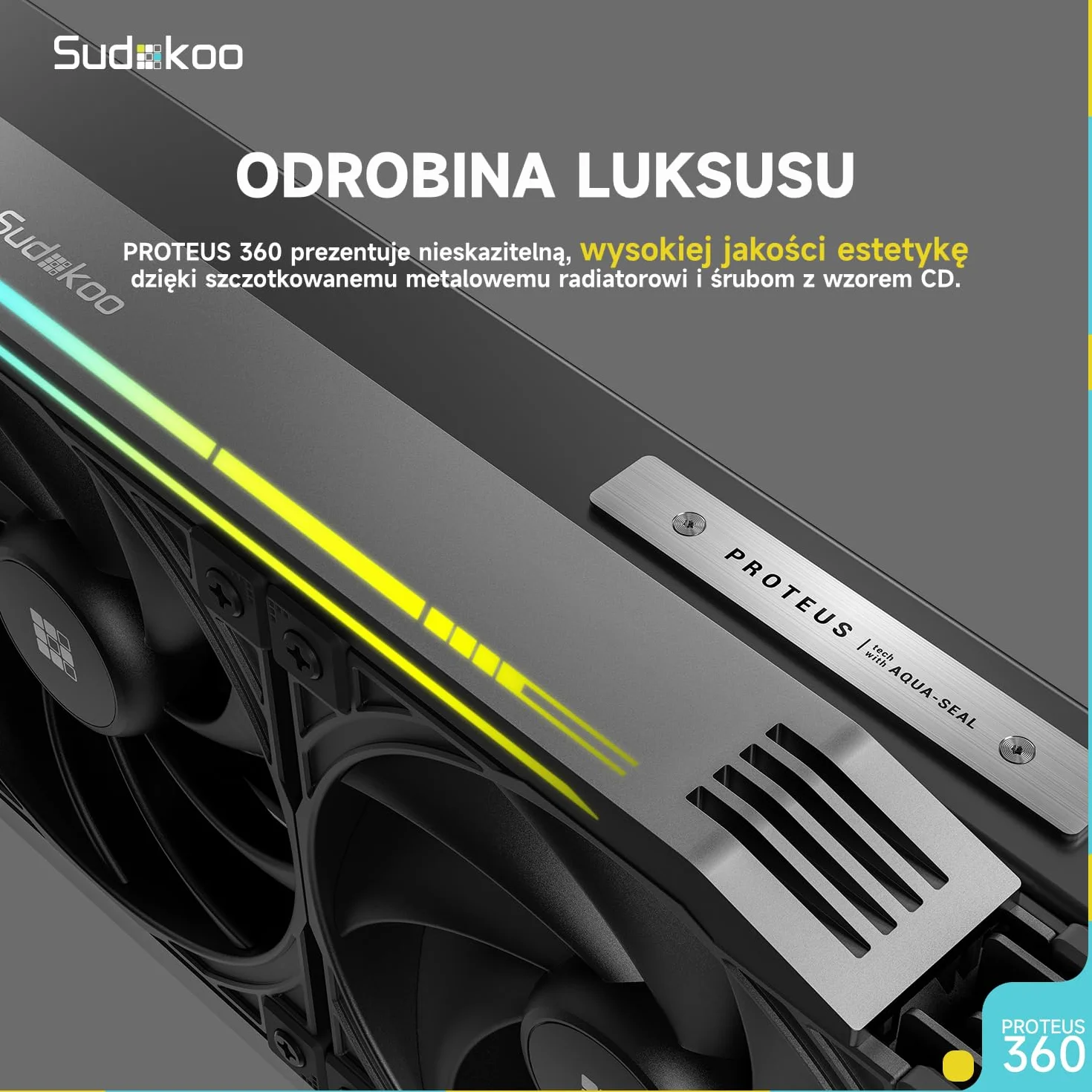 Sudokoo PROTEUS 360 AIO CPU Chłodzenie Wodne, Regulowany Segment, Ekran LCD 3,4", Pompa PWM, TDP 320W, Wentylator o Wysokiej Wydajności 30mm, Intel LGA 1851/1700/1200/115X AMD AM5/AM4
