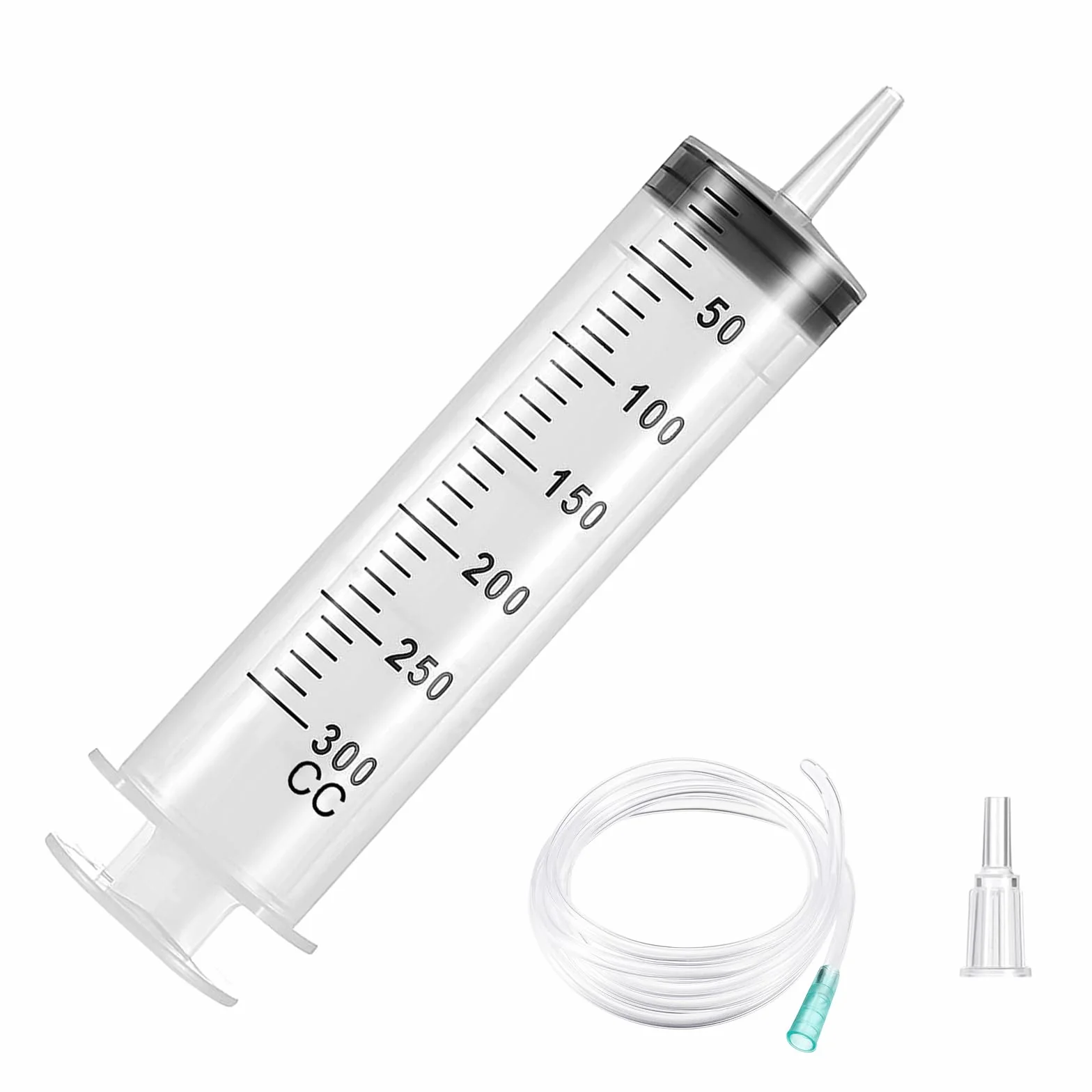 Winbest Duża strzykawka 300 ml, plastikowa strzykawka wielokrotnego użytku z wężem do laboratorium, przemysłu, karmienia zwierząt i podlewania roślin