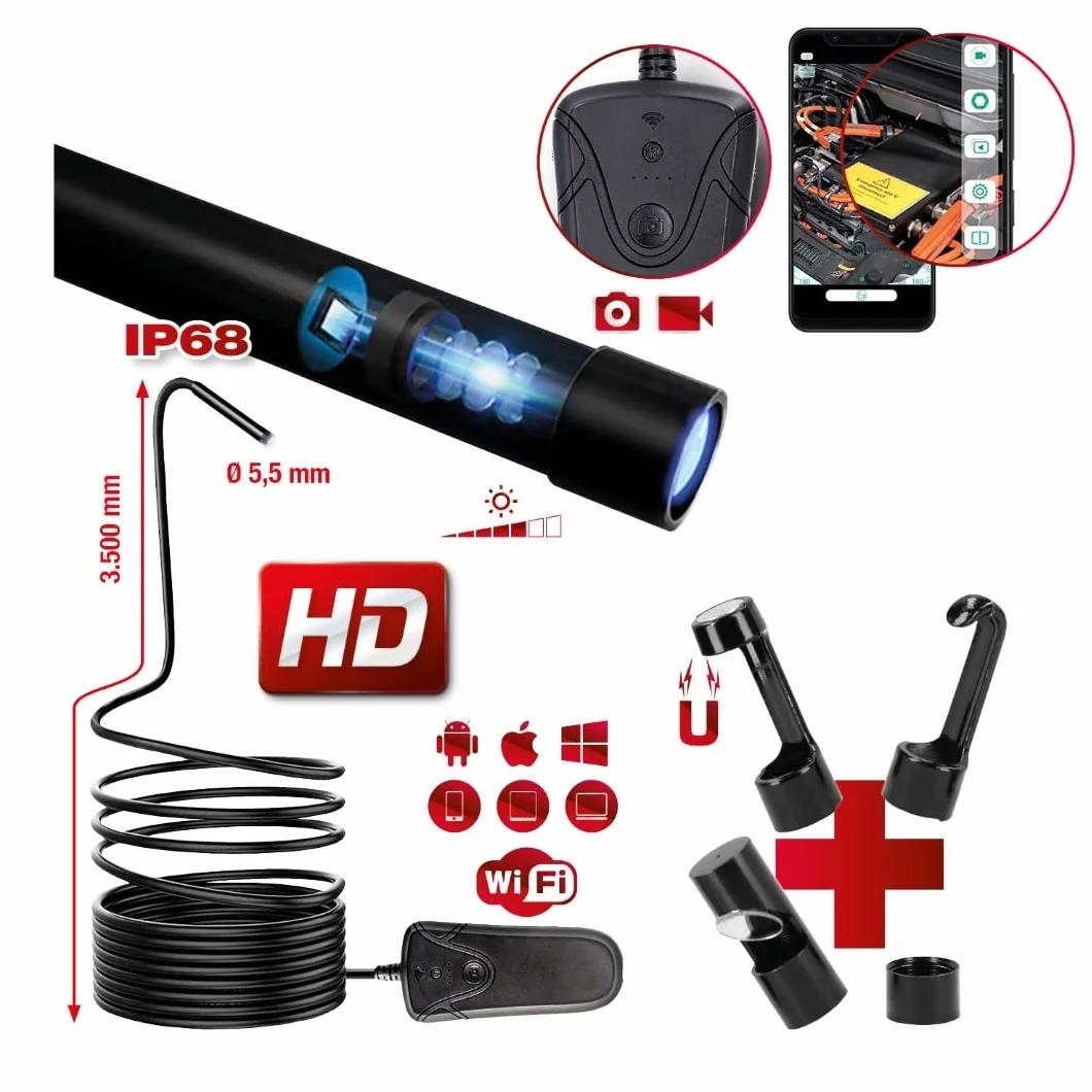 KS Tools 550.7560 Zestaw wideoskop wi-fi Ø 5,5 mm 0° sonda z kamerą przednią HD, 5-szt