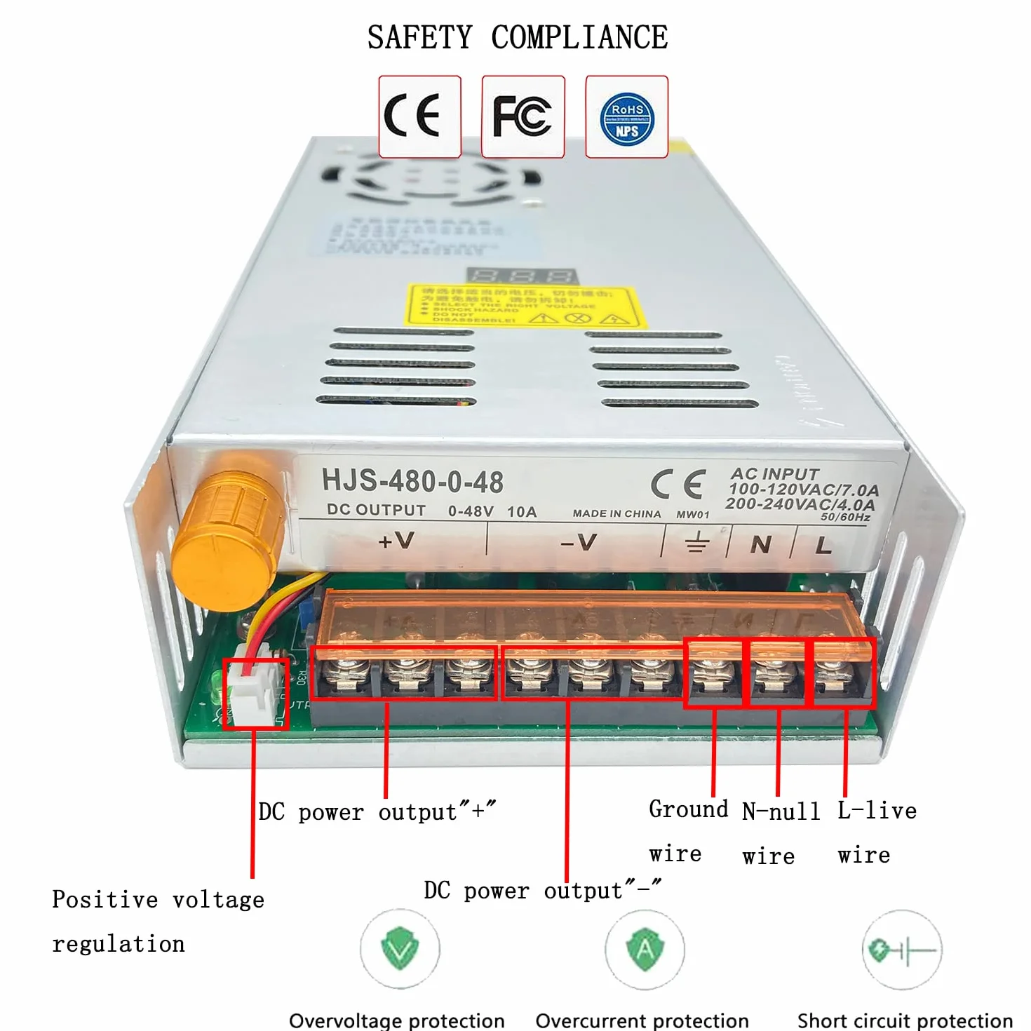 Zasilacz impulsowy AC-DC 0-48V 10A 480W regulowany z wyświetlaczem cyfrowym