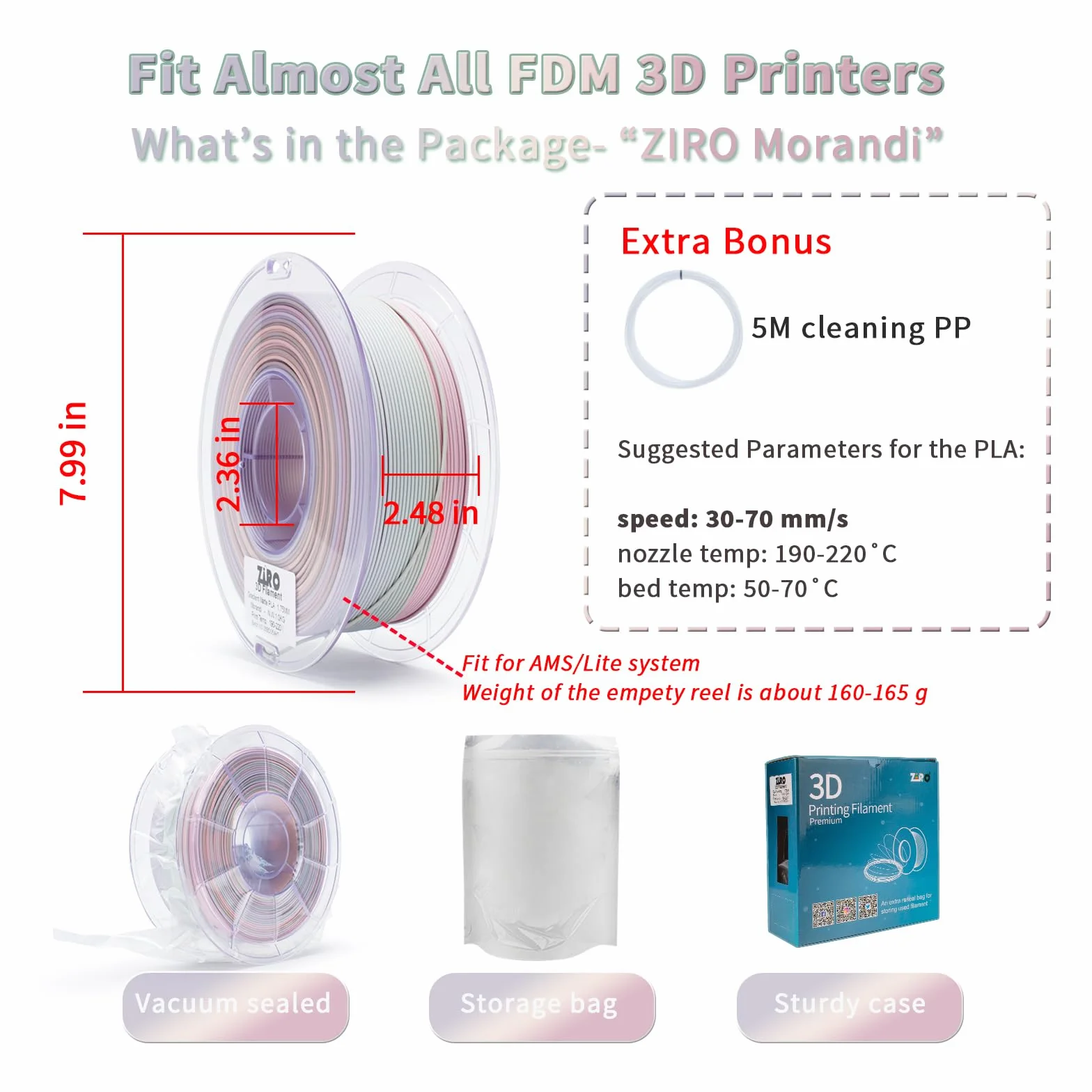 ZIRO Matowy Wielokolorowy Filament PLA 1.75mm Zmiana Koloru Według Długości Dokładność Wymiarowa +/-0.03mm do Drukarki 3D