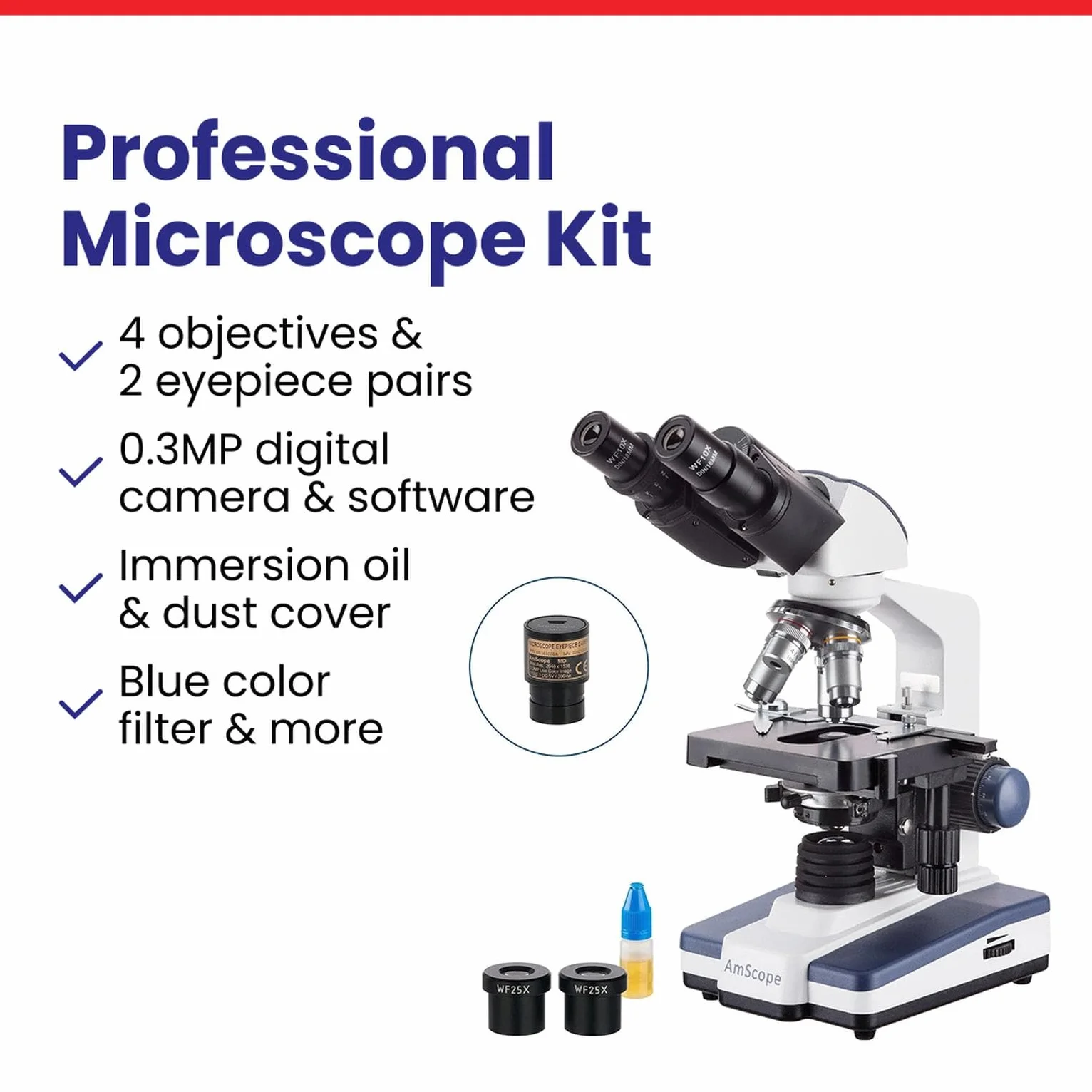 AmScope - 40X-2500X LED lornetka mikroskop złożony z mechanicznym etapem 3D + aparat cyfrowy USB - B120C-E