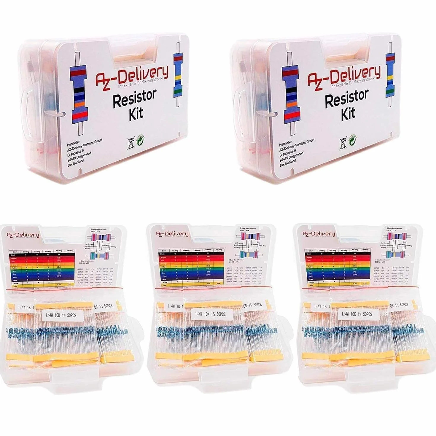AZDelivery Zestaw rezystorów 525 sztuk 0 Ohm -1M Ohm kompatybilny z Arduino Raspberry Pi