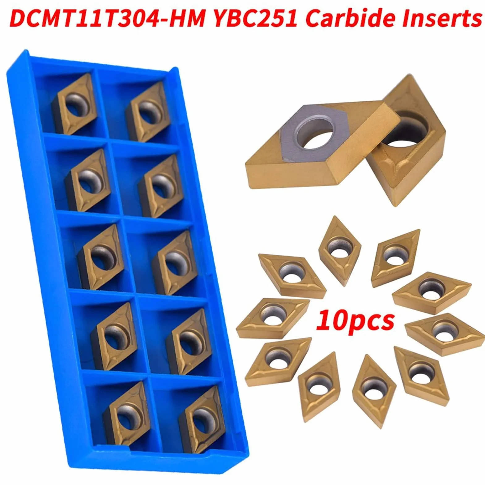10 szt. frezów CNC z węglika spiekanego, wkładki do frezowania CNC, tokarki, tokarki, narzędzia tokarskie, narzędzia z pudełkiem DCMT11T304-HM YBC251