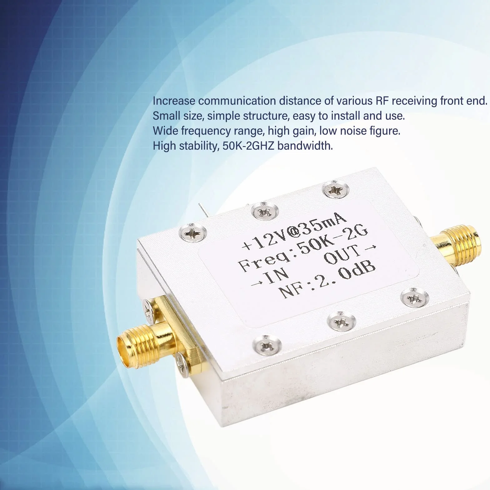 Wzmacniacz szerokopasmowy LNA 50 K do 2 GHz High-Gain