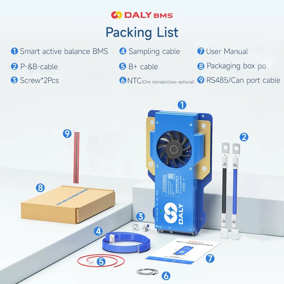 DALY 100A 8S-17S 24V-60V Smart BMS z aktywnym wyważaczem 1A Bluetooth RS485 CAN do akumulatora litowego NCM LFP LTO