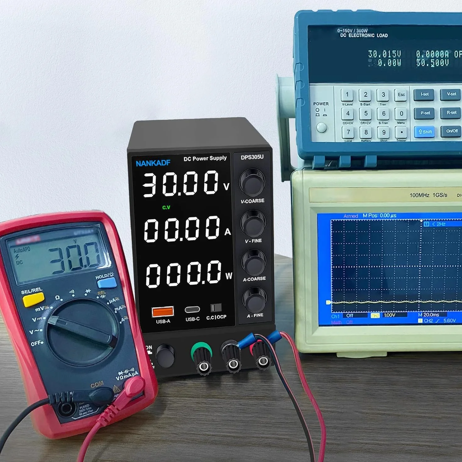 Zasilacz laboratoryjny regulowany 30V 5A DC z USB-A/Type C, precyzyjny wyświetlacz LED