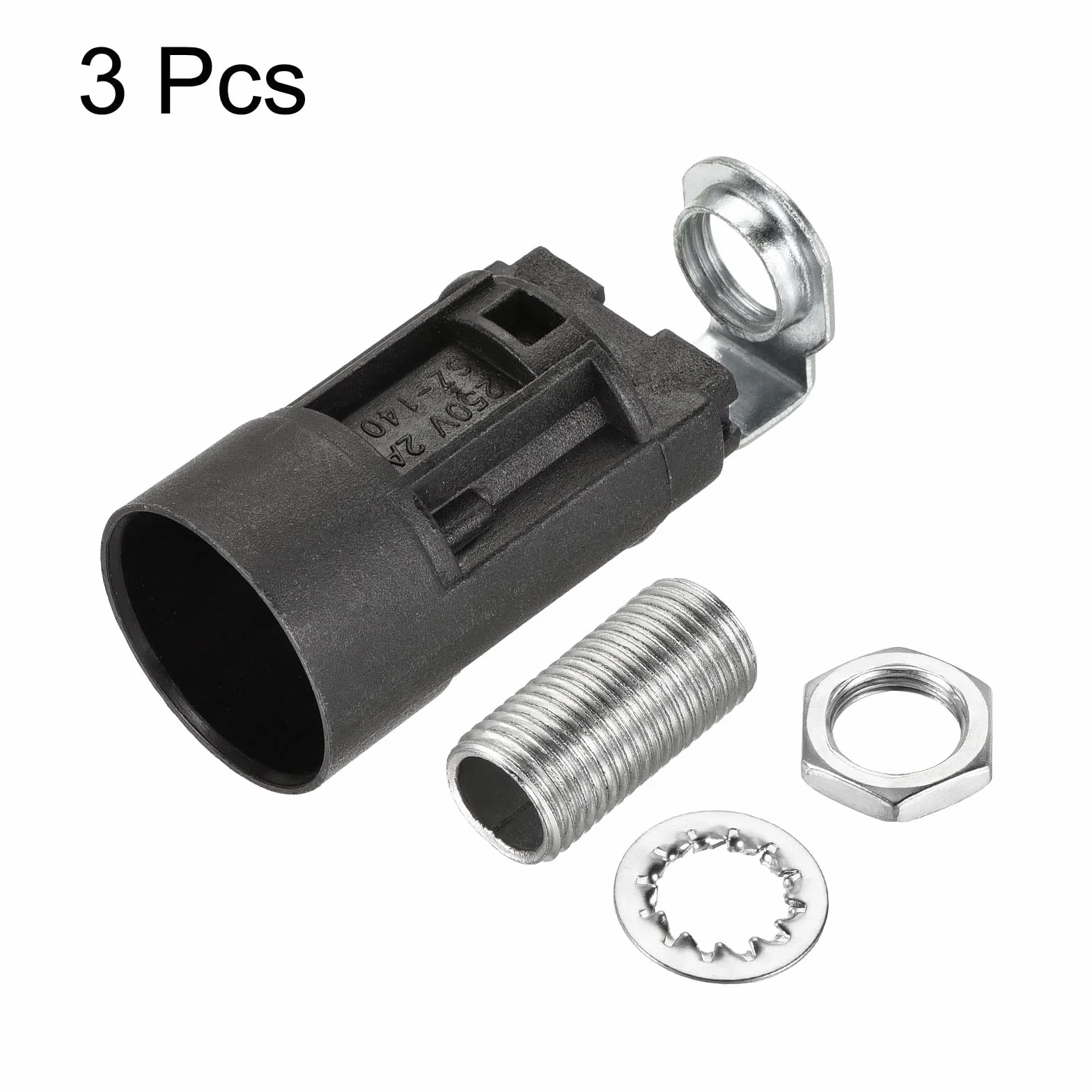 sourcing map 3 sztuki oprawki E14 z tworzywa sztucznego czarne 23 x 55 mm z gwintem M10 nakrętka do rury lampy do żarówki E14