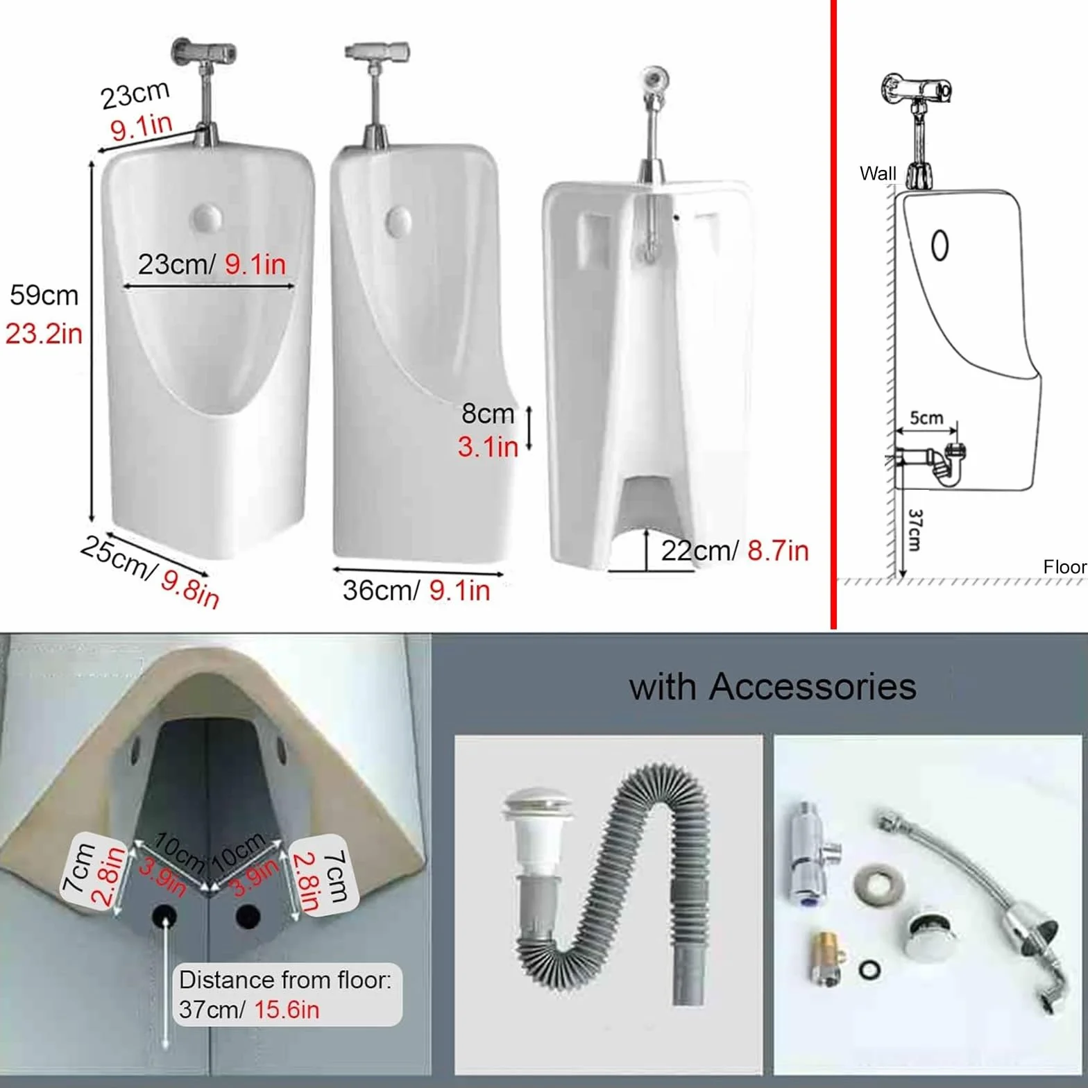Pisuar męski narożny, ścienny ceramiczny pisuar dla dorosłych/dzieci, przenośne pisuary do garażu/łazienki/toalet(White)
