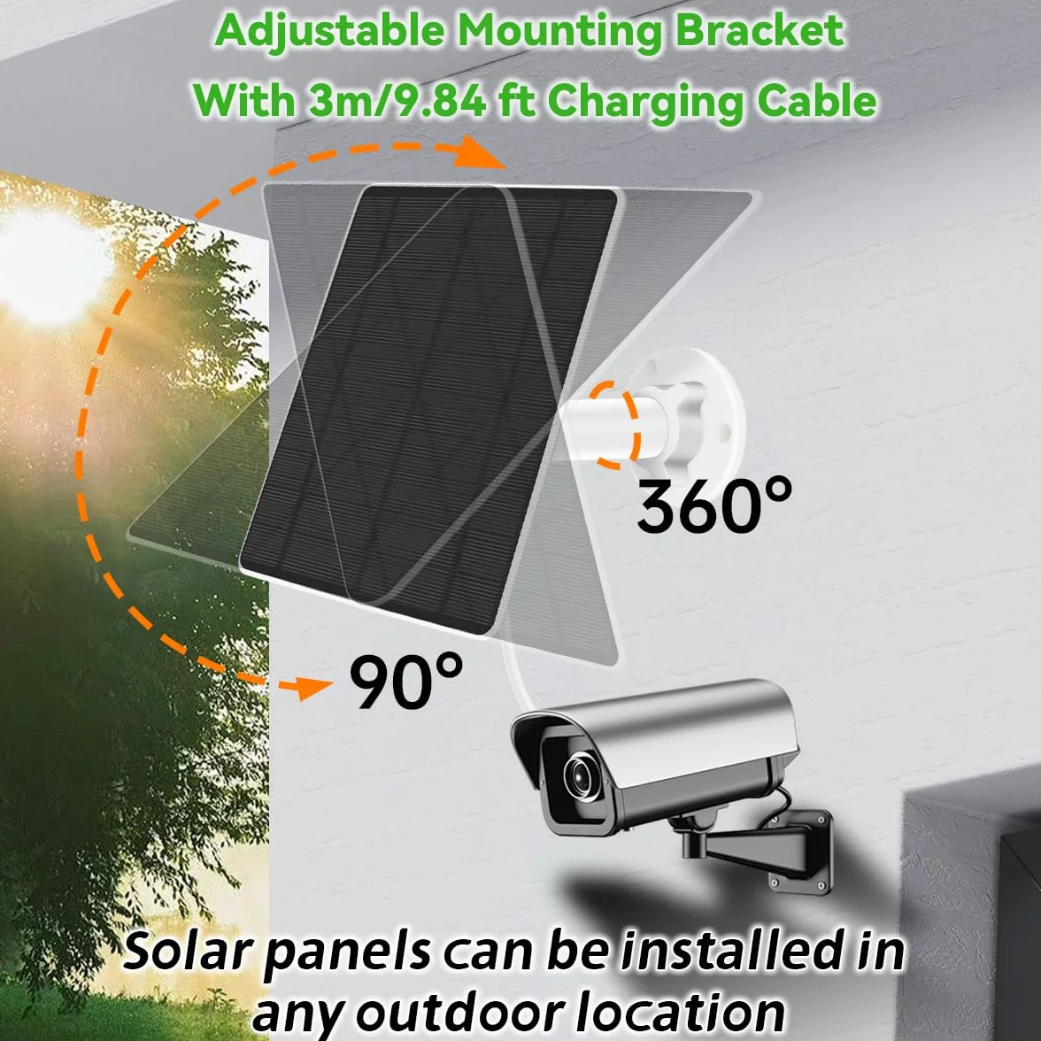 Security panel słoneczny (5 W), kompatybilny z EufyCam, panel słoneczny 5 V ze złączem USB-C, adapter micro USB, IP65, odporny na warunki atmosferyczne, do monitorowania zewnętrznego i ładowania