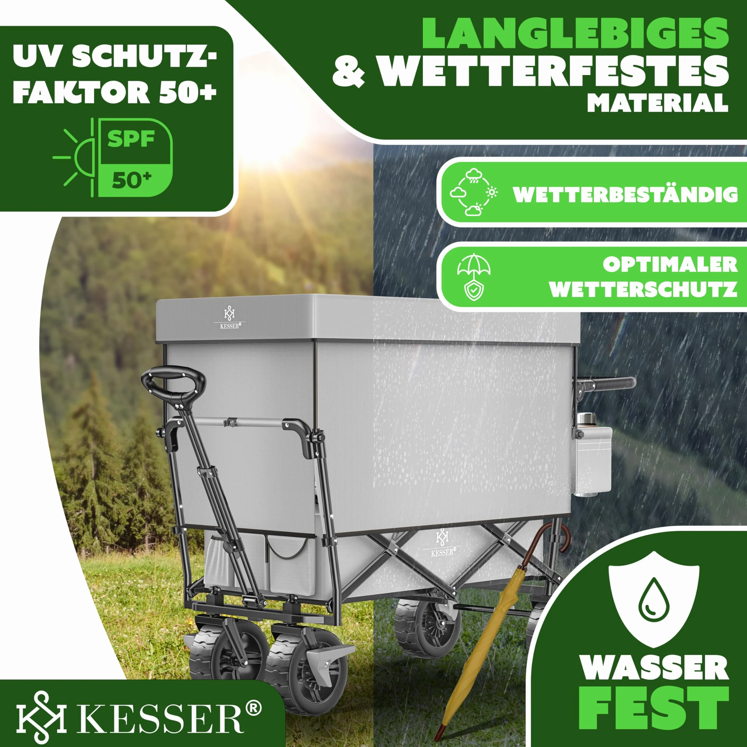KESSER GT9000 Składany wózek transportowy z dachem, do 80 kg (w zestawie torba do noszenia) – szary
