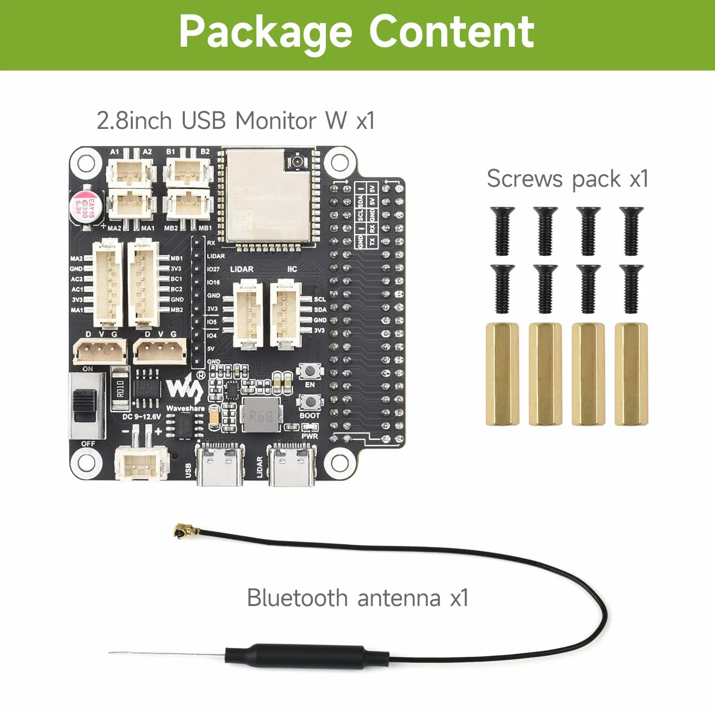 Waveshare General Driver Board for Robots, Multi-Function Expansion, WiFi/ESP-NOW, Compatible with Raspberry Pi, Jetson Nano, ESP32-WROOM-32, ESP32 Dev Board