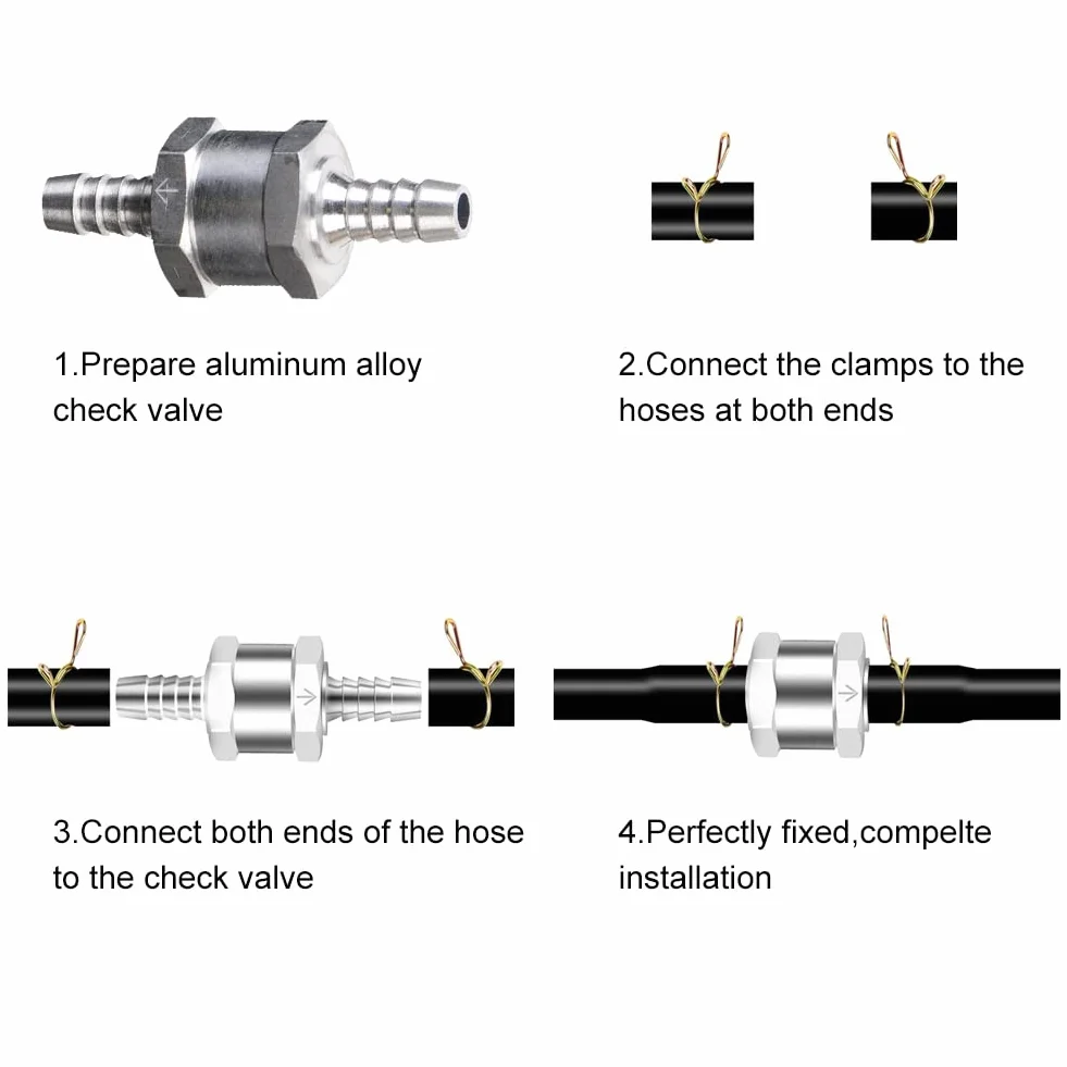 Tokaneit Zawór zwrotny do paliwa 6 mm aluminiowy z klamrą sprężynową 8 mm 2 sztuki