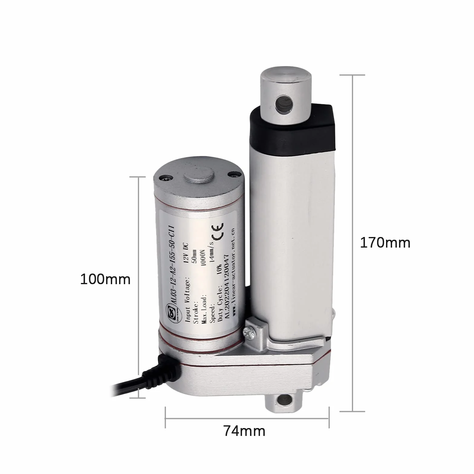 Siłownik liniowy 1000 N 50 mm 12 V DC, silnik z drążkiem do pchania