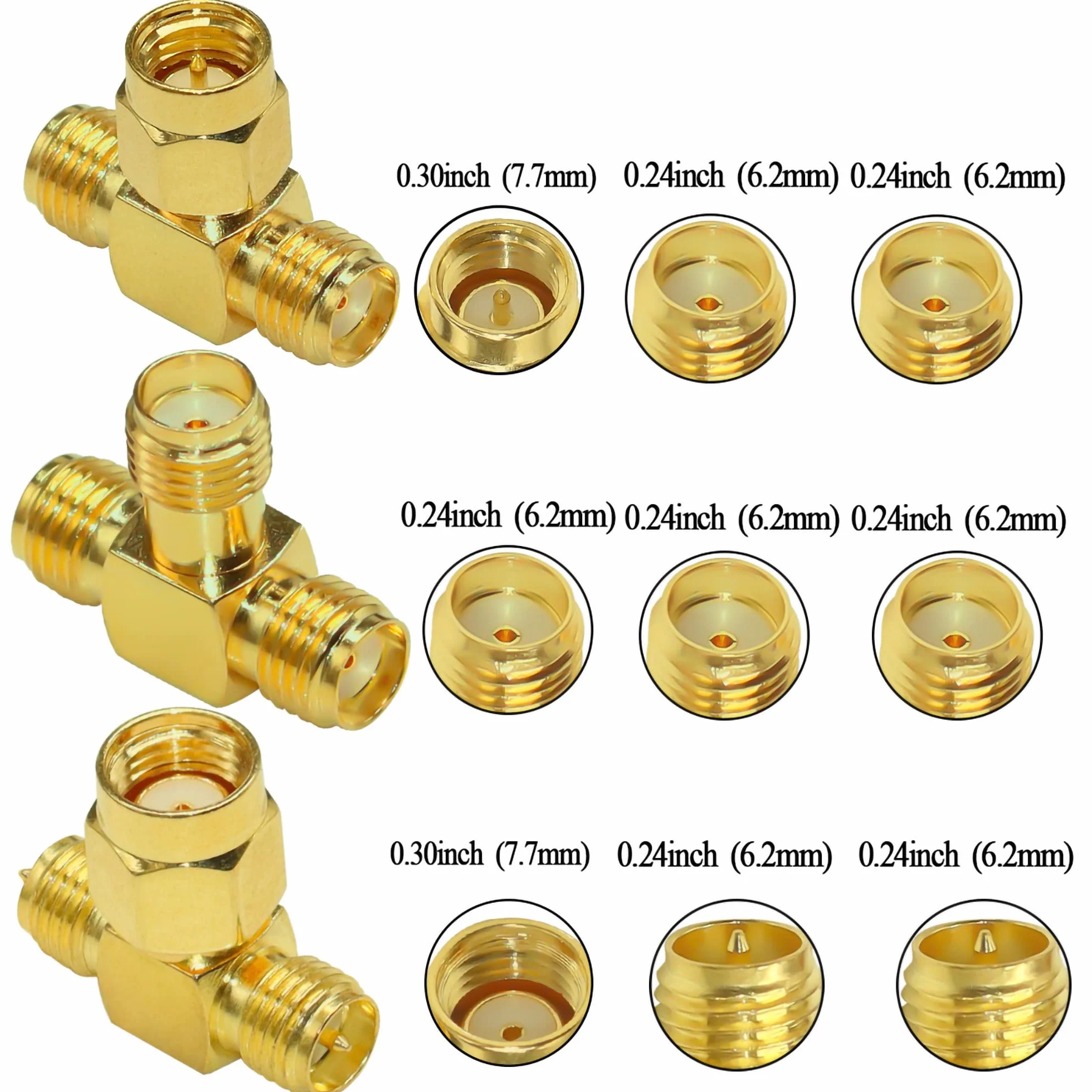 TUOLNK SMA Splitter Anschluss SMA/RP SMA Stecker auf Dual SMA/RP SMA Buchse HF Triple T Adapter SMA Anschluss mit umgekehrter Polarität 3 Wege Pack mit 3