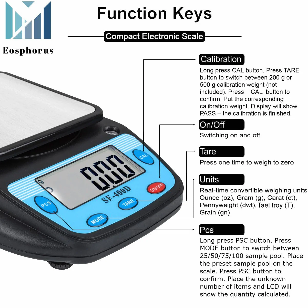 Eosphorus Cyfrowa Waga Analityczna 600g x 0,01g LCD do Laboratorium