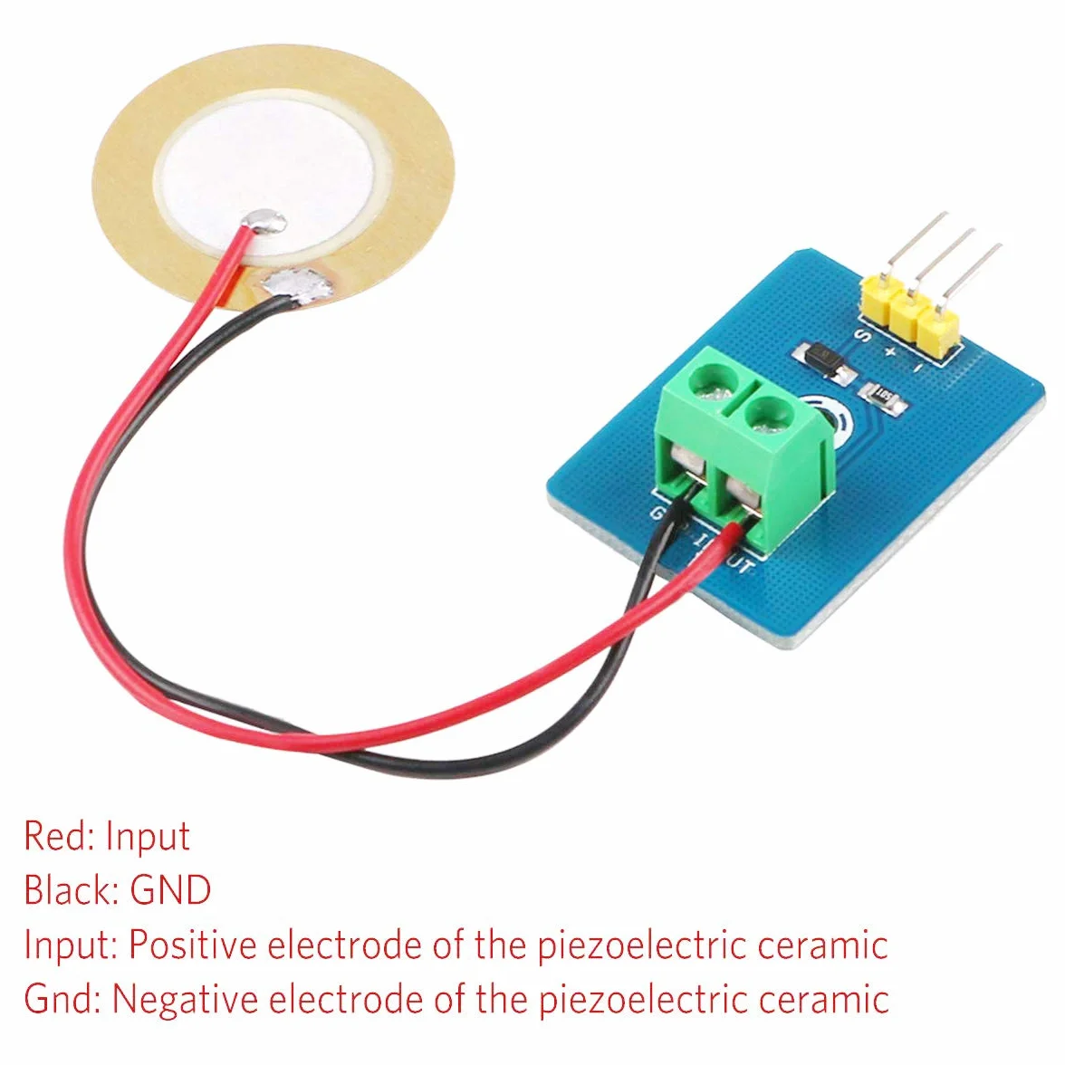 Piezoelektryczny czujnik wibracji 3,3 V/5 V moduł analogowy do Arduino + Kabel Dupont żeński 3-pin