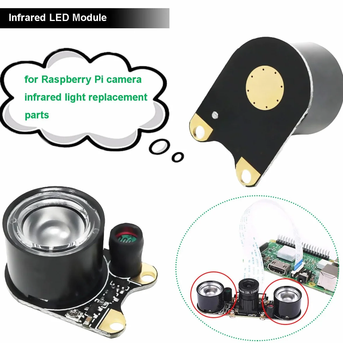 2 szt. Moduł LED na podczerwień dla Raspberry Pi Camera 3W 850nm IR Night Vision Podczerwień Światła Światła Lampa Światła 2 Rozstawione otwory 13.66mm z śrubokrętem