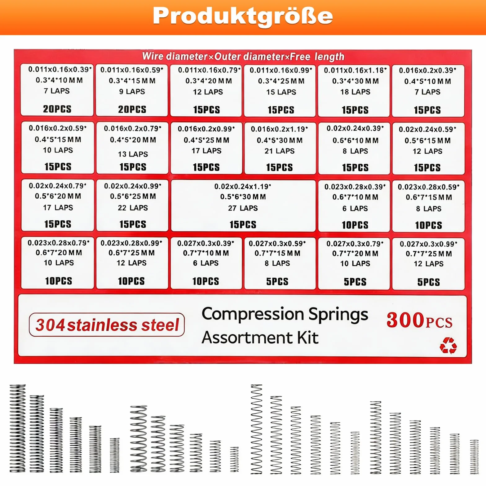 300 sztuk sprężyn naciskowych, zestaw 23 rozmiarów, stal nierdzewna 304, zestaw małych sprężyn do naprawy mechanicznych, samochodów i gospodarstwa domowego