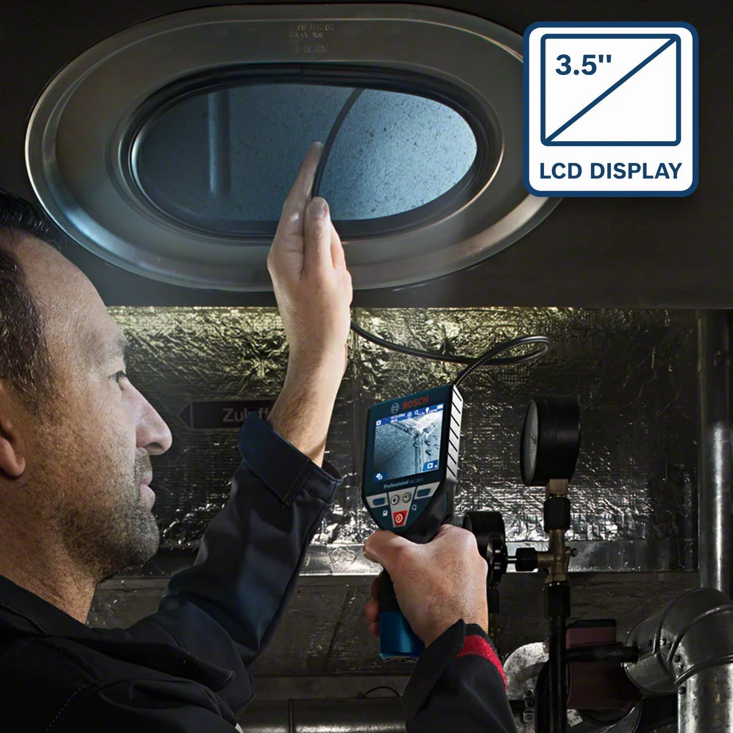 Bosch Professional Kamera inspekcyjna GIC 120 C (długość przewodu: 120 cm, wyświetlacz: 3,5"’, 4 baterie AA, opakowanie kartonowe)