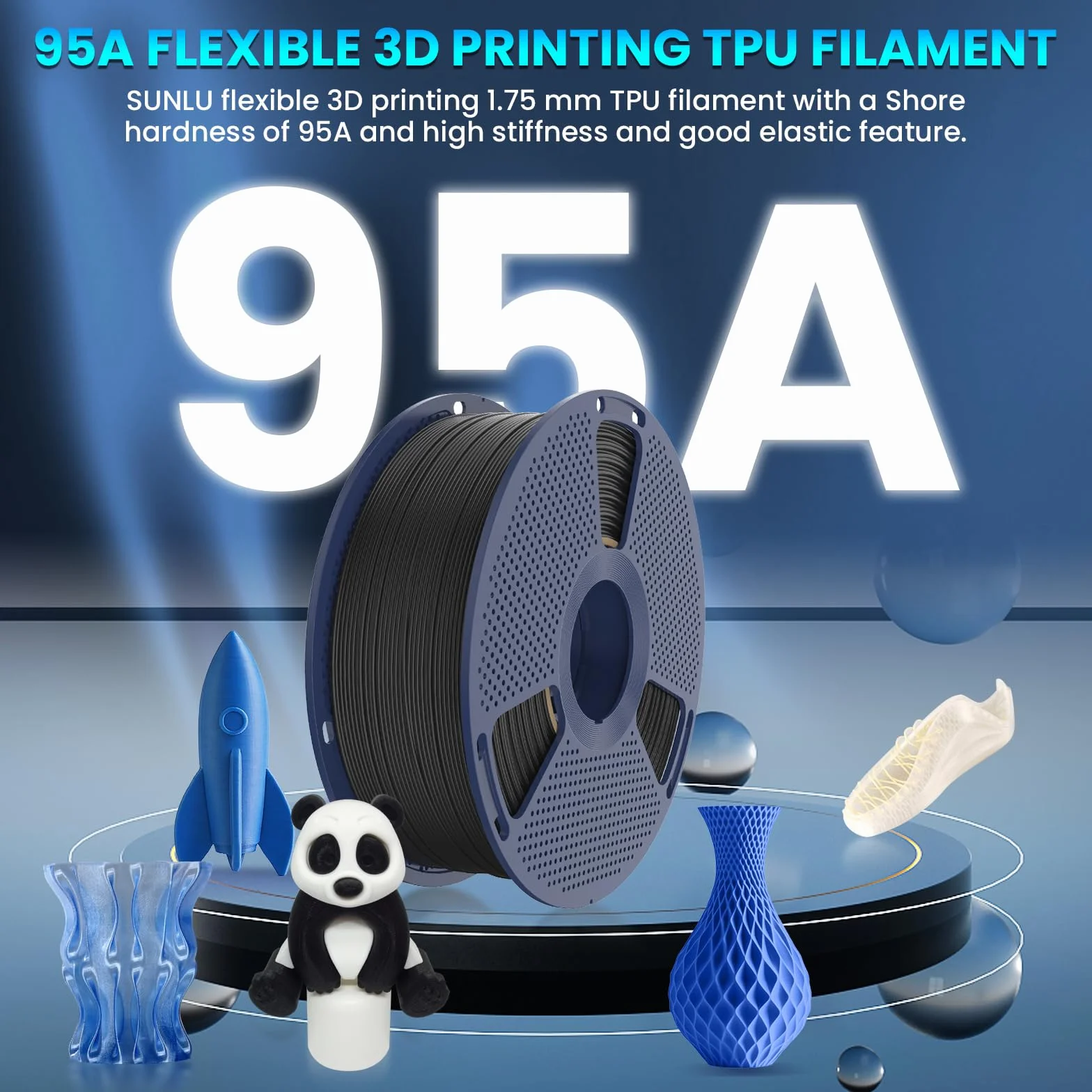 SUNLU TPU 3D Printer Filament 1,75mm 95A 1KG elastyczny dokładność wymiarowa +/- 0,03 mm Zielony