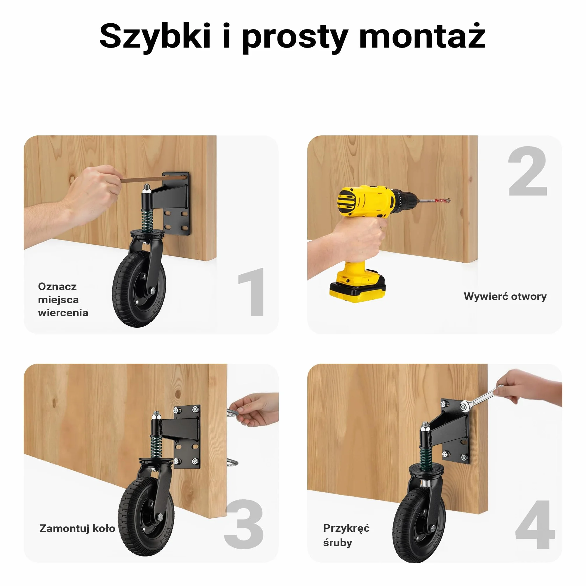 Wiltec Rolka sprężynowa do bramy o nośności do 275 kg, wspiera ciężkie bramy i drzwi, ø 200 mm, koło z profilem i śrubami do montażu