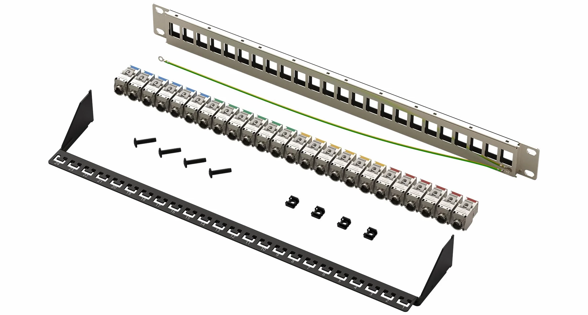 FGB Panel krosowy 24 porty CAT7 10 Gbps 19" RJ45 LAN 600 MHz