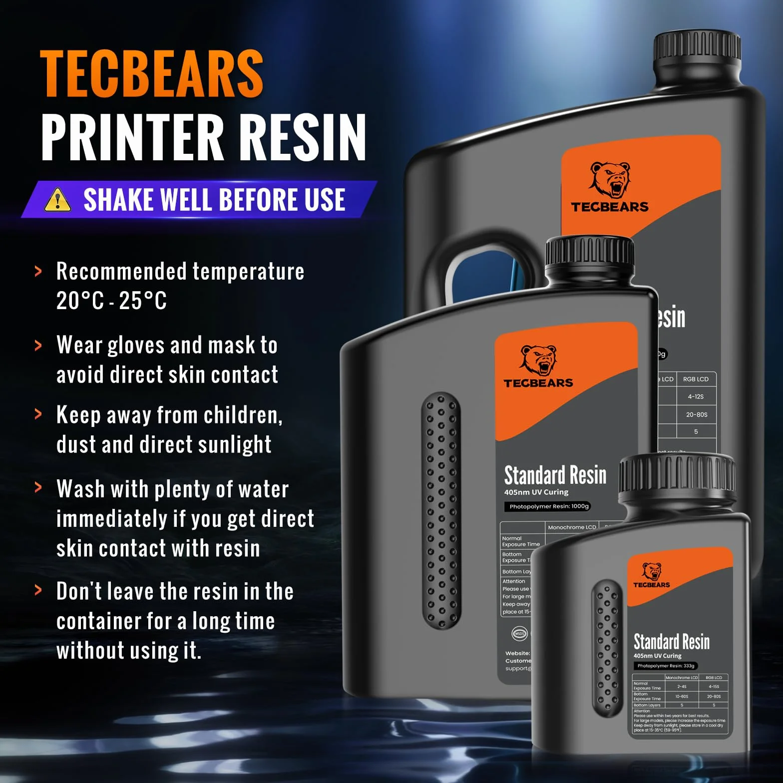 TECBEAR standardowa drukarka 3D UV 405 nm żywica fotopolimerowa 2KG do LCD/DLP/SLA