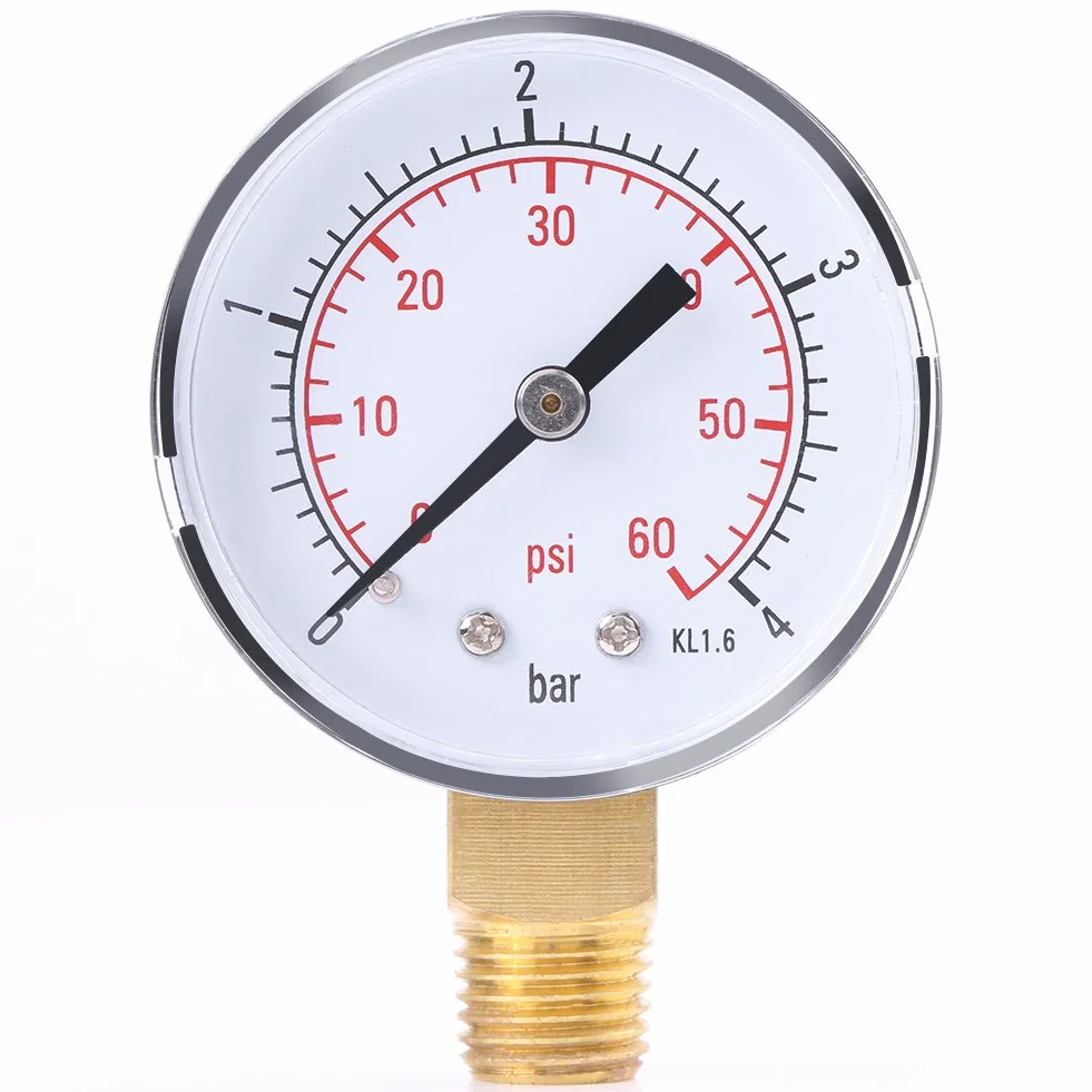 Mini manometr, manometr sprężonego powietrza z podwójną skalą Odpowiedni do powietrza, wody, oleju, powietrza i innych materiałów 0-4 bar / 0-60 psi