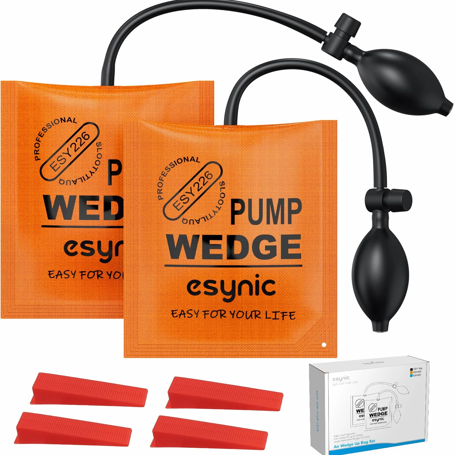 eSynic 2 sztuki poduszki montażowe, poduszka powietrzna, klin do pompowania Air Pump, poduszka nośna 297lbs/134KG do montażu drzwi i okien - pomarańczowa