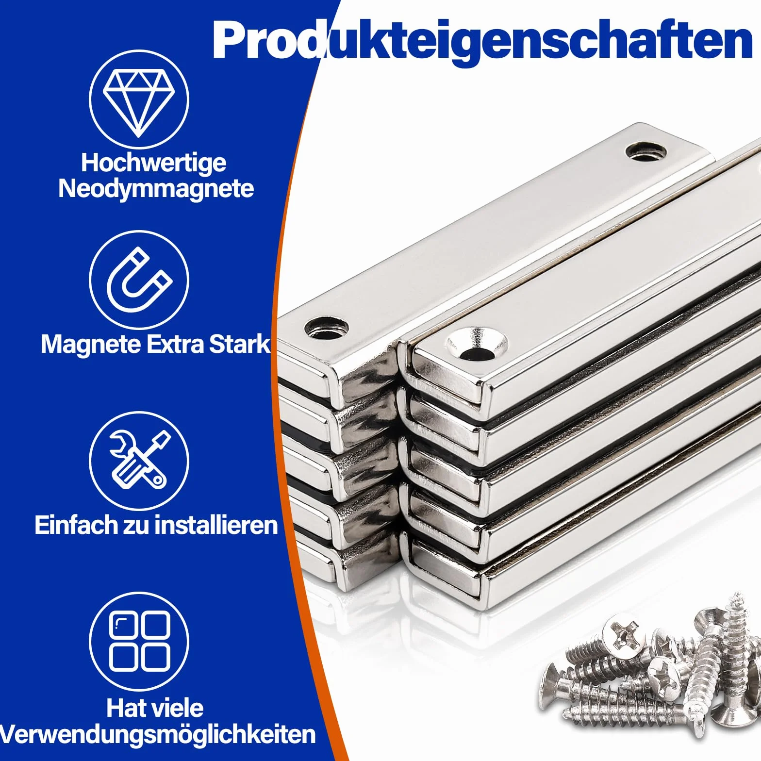 Prostokątne magnesy neodymowe z otworem 50 x 13,5 x 5 mm 5 sztuk