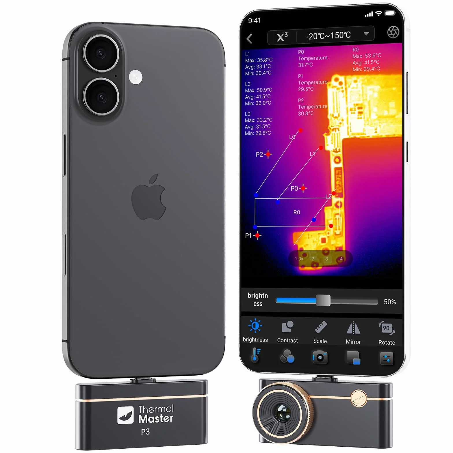 Kamera termowizyjna P3 do iPhone i Android kamera na podczerwień, regulowany obiektyw, super rozdzielczość IR 512 x 384, -20℃-600℃, kamera termowizyjna do kontroli PCB