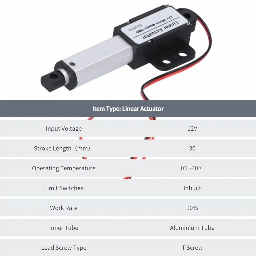 Siłownik Liniowy Mini 30mm DC 12V Elektryczny 150N Ruchu Liniowego Ochrona Przed Zwarciem