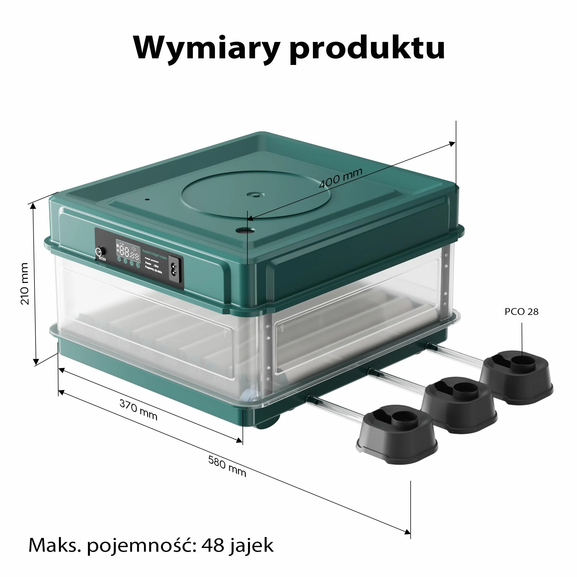 Fudajo Automatyczny inkubator na 48 jaj o mocy 80 W, wylęgarka z regulacją temperatury i wilgotności, wentylatorem obracaniem jajek
