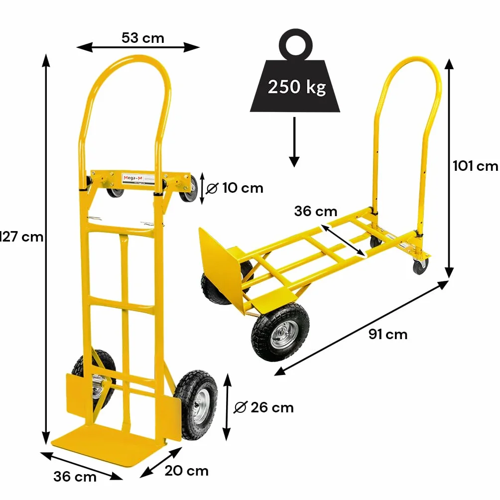 Mega-M Wózek transportowy 2 w 1 250KG rozkładany żółty