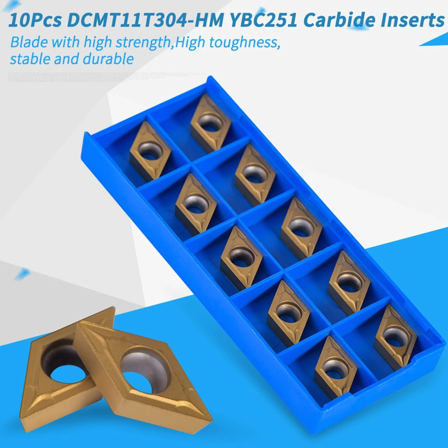 10 szt. frezów CNC z węglika spiekanego, wkładki do frezowania CNC, tokarki, tokarki, narzędzia tokarskie, narzędzia z pudełkiem DCMT11T304-HM YBC251